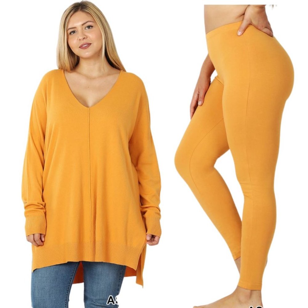 Womens Down The Middle Set V-Neck Sweater & Comfy Leggings 2X -  3X